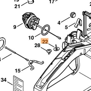 Oryginalny pomarańczowy zawór odpowietrznika STIHL 1110-353-1600, tzw. grzybek i zawór parasolowy. Schemat położenia zaworu w pilarce,przykład.
