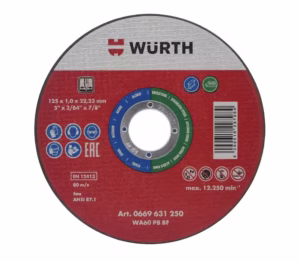 Okrągła tarcza tnąca WURTH 125x1.0mm do stali oraz stali nierdzewnej 0669630125. Widoczna zadrukowana 1 sztuka na białym tle